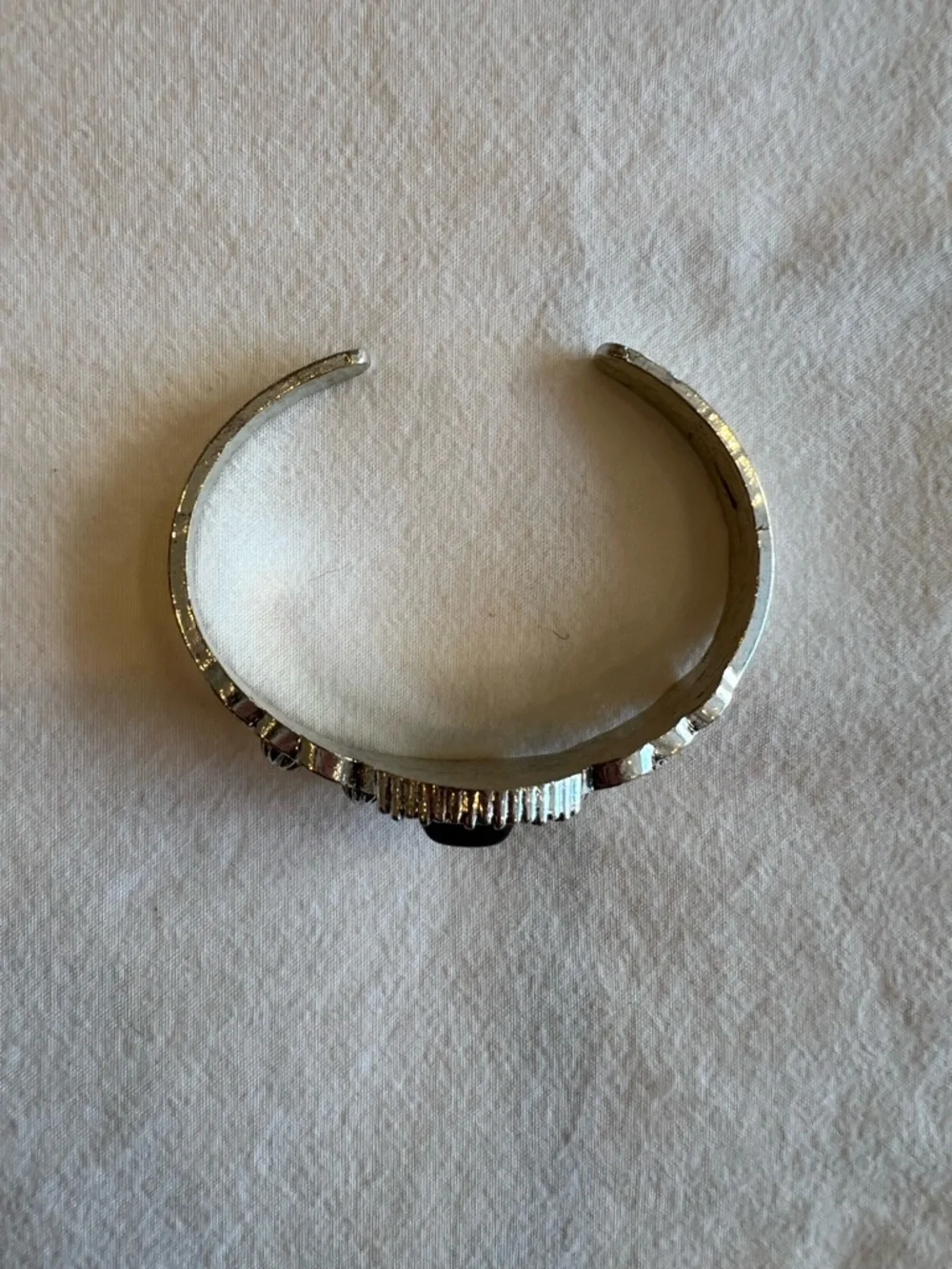 Black Stone Silver-Tone South Western Cuff Bracelet